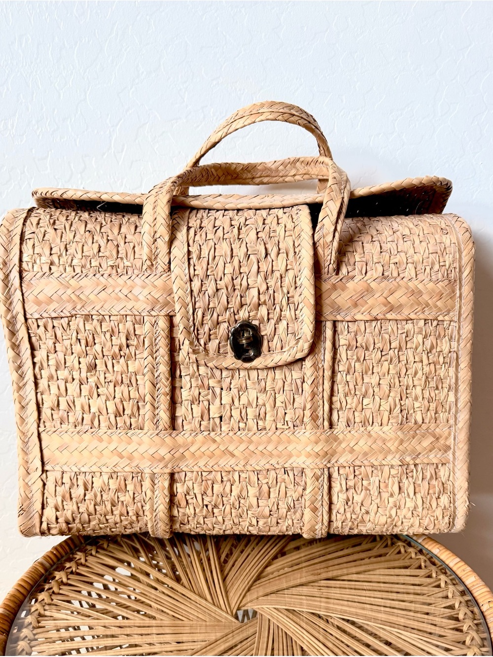 Vintage Natural Straw Tote/ Market Bag